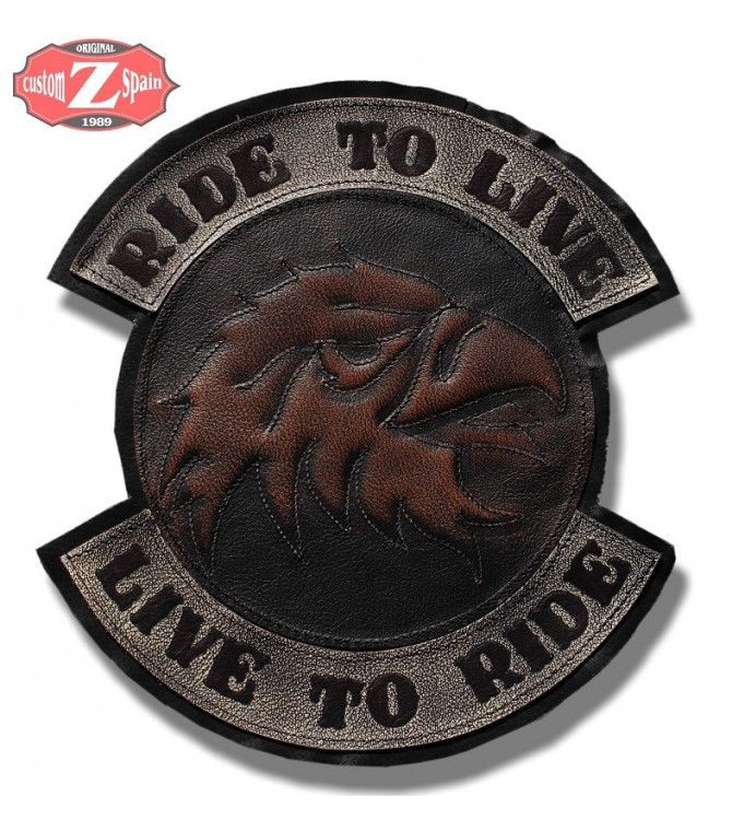 Parche personalizado LIVE TO RIDE Cabeza Aguila marron