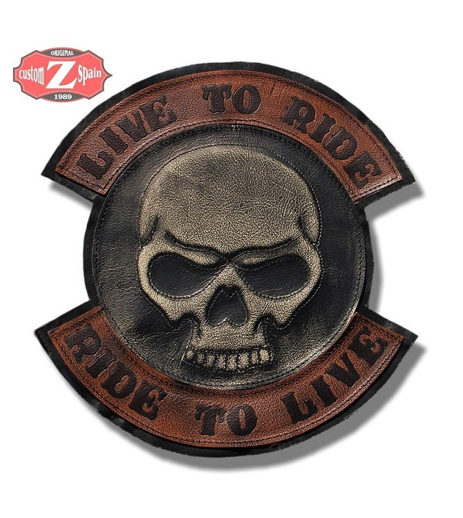 Parche VINTAGE personalizado LIVE TO RIDE Skull Marron