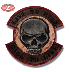 VINTAGE patch personnalisé, LIVE TO RIDE Skull Brun