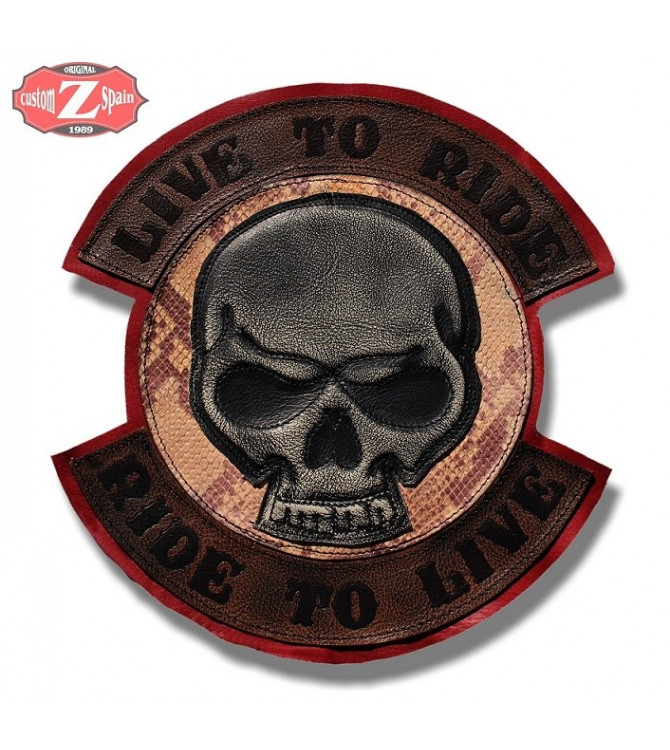 VINTAGE patch personnalisé, LIVE TO RIDE Skull Brun