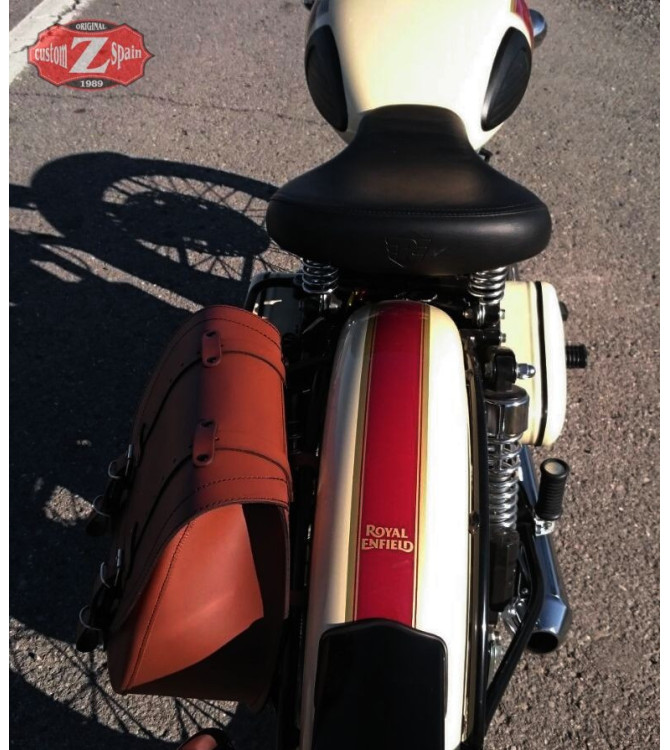 Alforja para Royal Enfield Bullet Classic. Lateral Izquierda mod, BANDO Básica. Marron Cuero