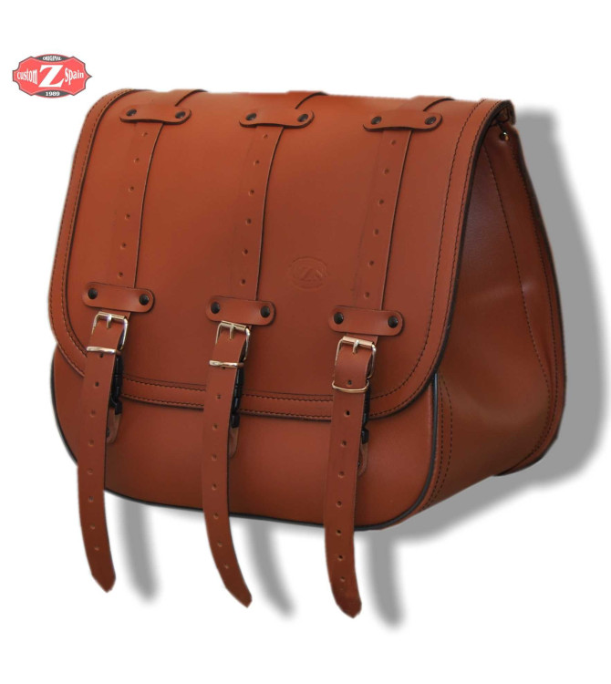 Alforja Derecha Sportster hueco amortiguador TRAJANO Básica Color Marron Claro Especifica.