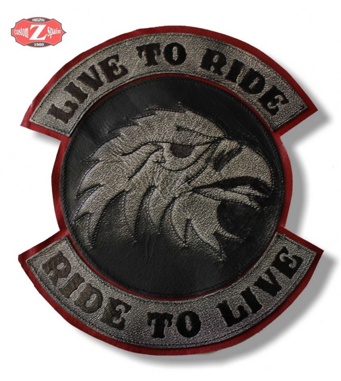 Parche personalizado LIVE TO RIDE Cabeza Aguila Gris