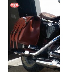 Alforja Sportster con hueco amortiguador - TRAJANO - Marron Cuero - Especifica - Derecha