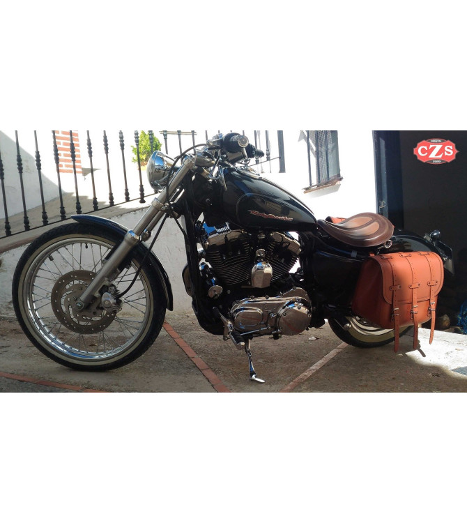 Left saddlebag - Sportster - hollow cushion - TRAJANO Basic - Color Brown - Specifies course.