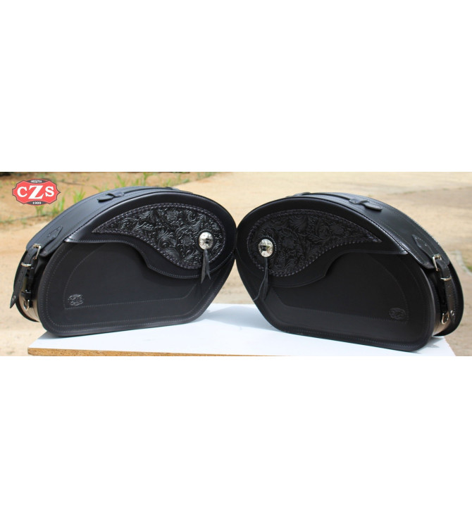 Sacoches "Hyosung Aquila GV-650" - mod, VENDETTA Goticas - cuir noir - rigide - spécifique