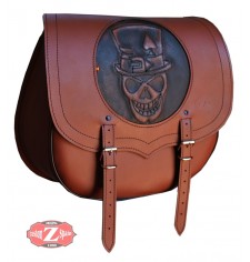 Alforja Lateral para Sportsters Harley Davidson mod, SPARTA Hat-Skull Marron cuero