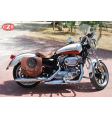 Saddlebag for Sportster Harley Davidson mod, SPARTA - Skull Hat - Light Brown - Hollow shock absorber - RIGHT