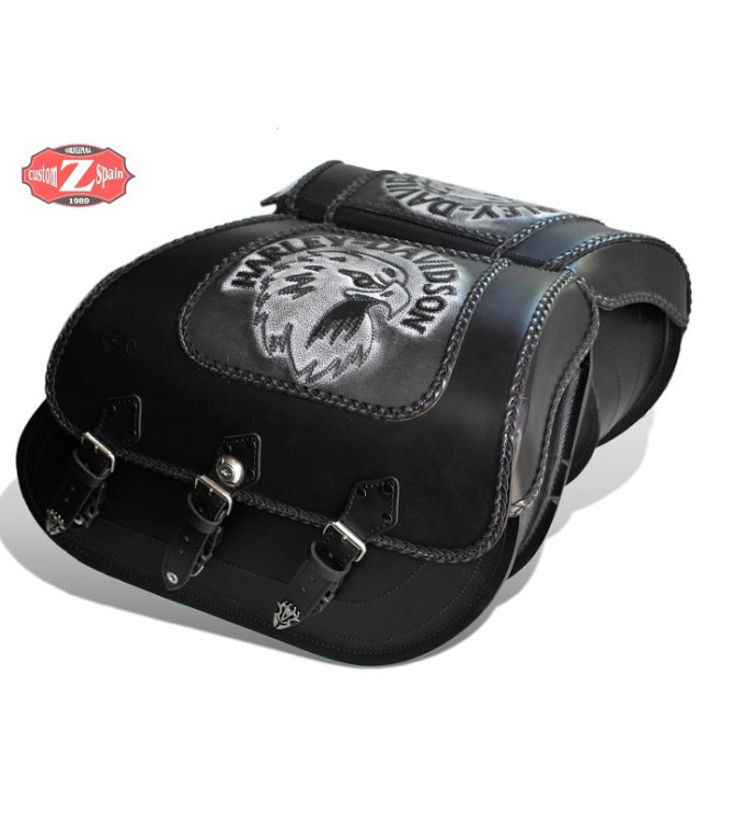 Alforjas Rígidas para Dyna Harley Davidson mod, SUPER STAR - Hueco Amortiguador - Cabeza de Águila HD - Específica
