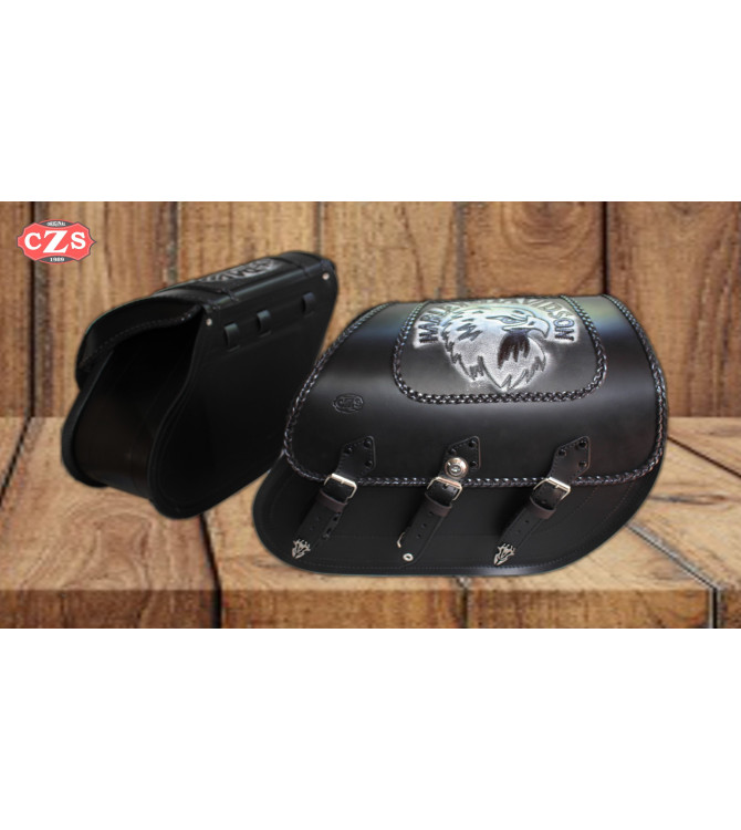 Alforjas Rígidas para Dyna Harley Davidson mod, SUPER STAR - Hueco Amortiguador - Cabeza de Águila HD - Específica