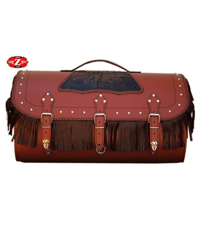 Coffre Rigide Custom mod, DOSCAS Classique Celtic Franges - Chef Indien - Brun - UNIVERSEL